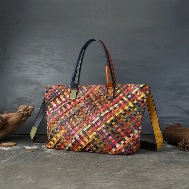 Virelle woven luxe tote bag, stylish woven handbag for everyday use, beach, and summer fashion styling