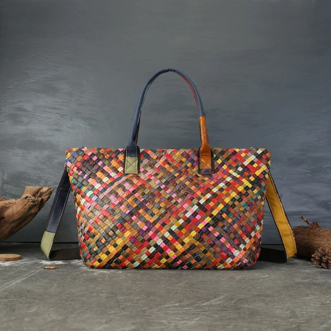 Virelle woven luxe tote bag, stylish woven handbag for everyday use, beach, and summer fashion styling