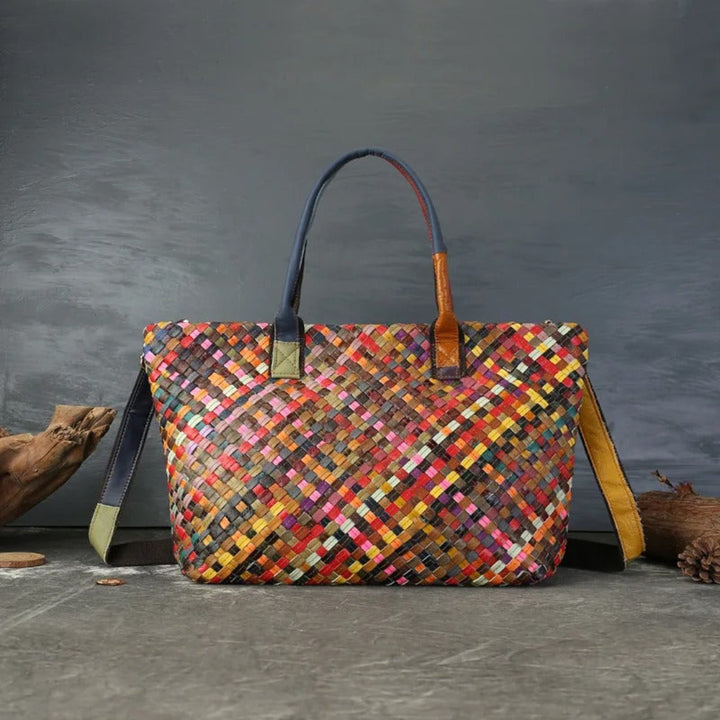 Virelle woven luxe tote bag, stylish woven handbag for everyday use, beach, and summer fashion styling
